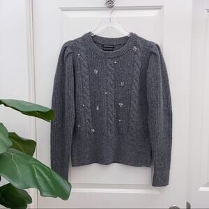 Something Navy Jewel Deco Cable Sweater Wool Blend